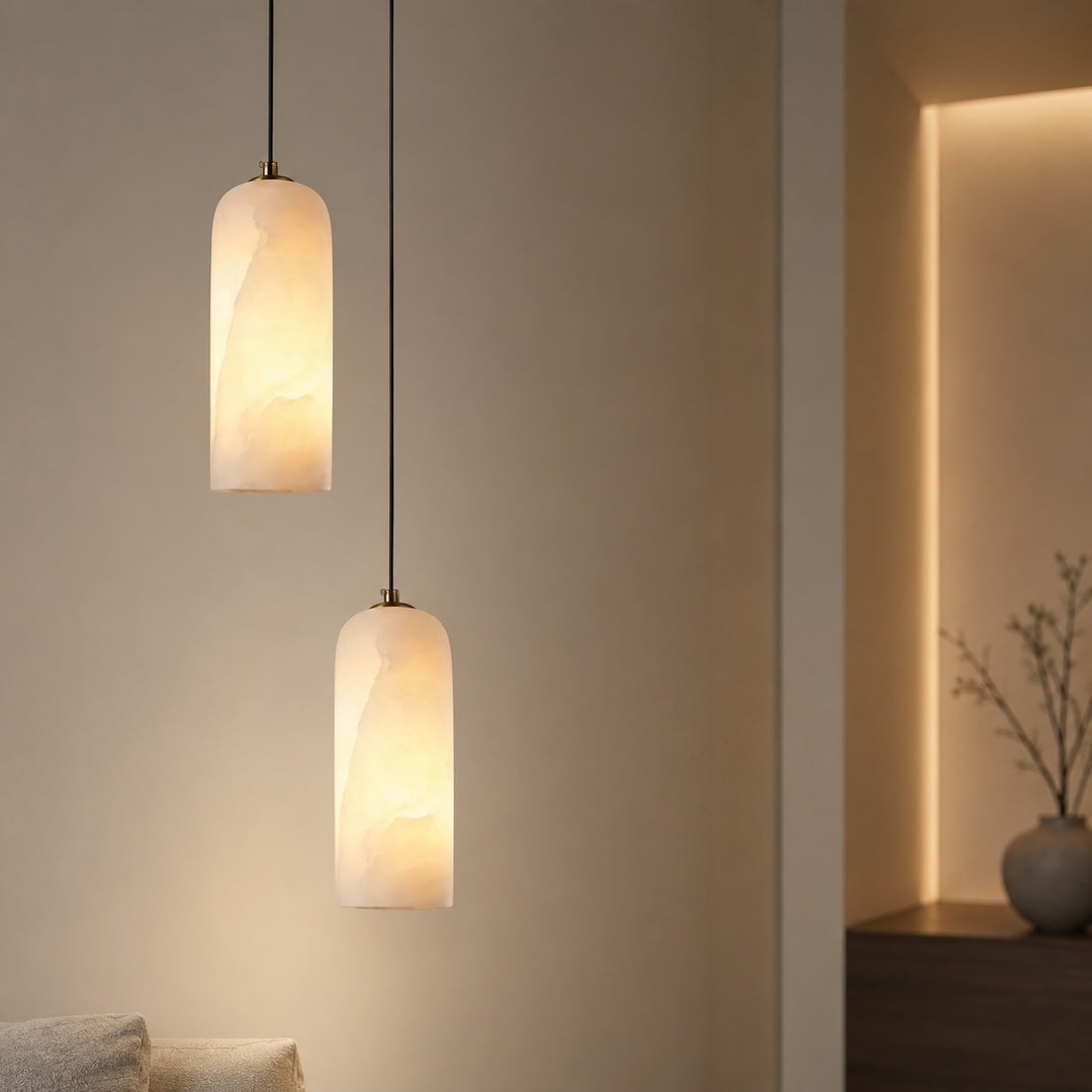 Modern LED Pendant Lamp Hanging Alabaster Shade Brushed Copper Finish for Kitchen Pendant Lighting