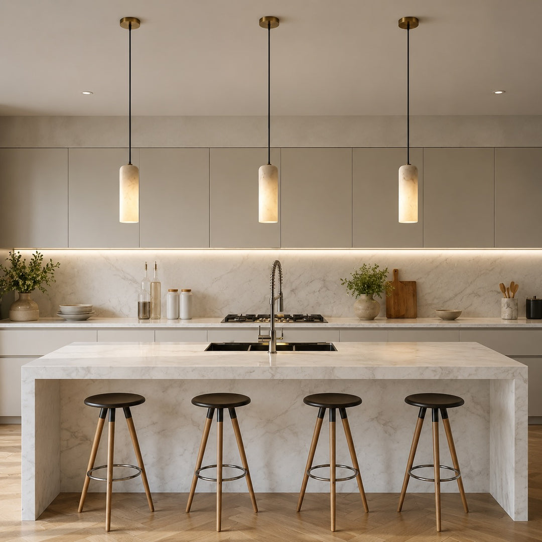 Modern LED Pendant Lamp Hanging Alabaster Shade Brushed Copper Finish for Kitchen Pendant Lighting
