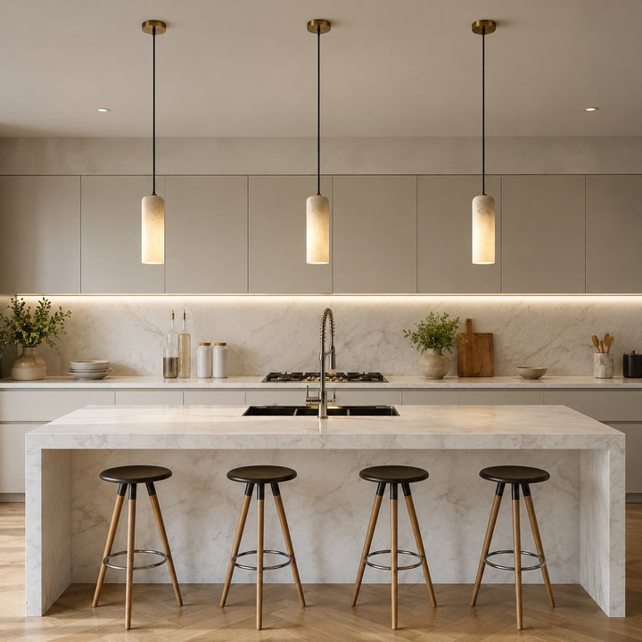 Modern LED Pendant Lamp Hanging Alabaster Shade Brushed Copper Finish for Kitchen Pendant Lighting