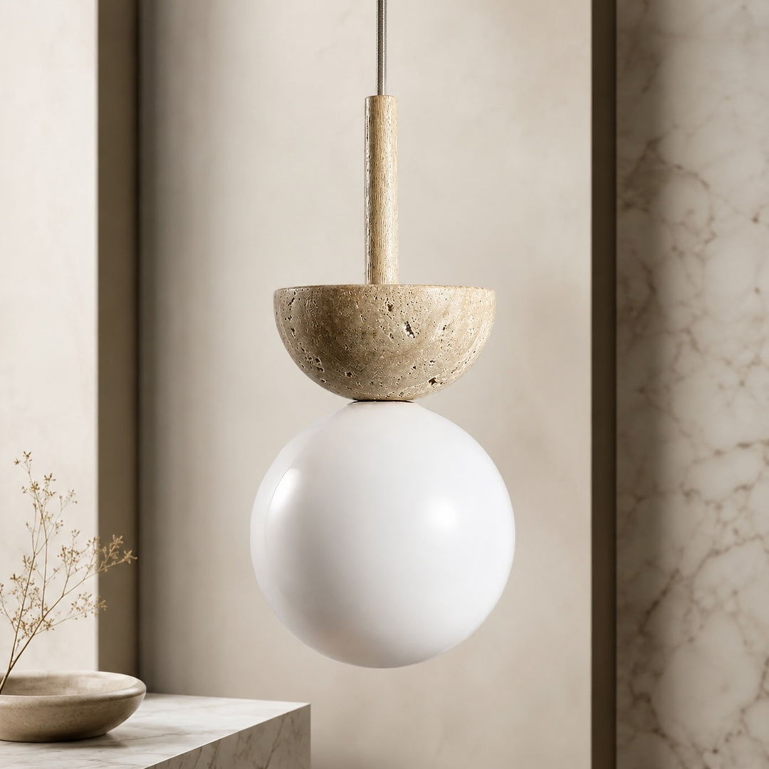Nordic Pendant Lighting Hanging LED Compact Pendant Lamp in Cream Travertine for Minimalist Spaces