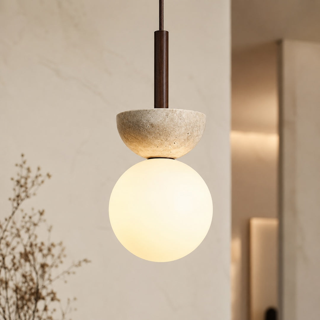 Nordic Pendant Lighting Hanging LED Compact Pendant Lamp in Cream Travertine for Minimalist Spaces