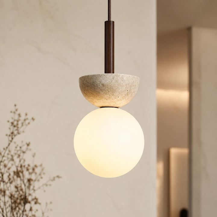 Nordic Pendant Lighting Hanging LED Compact Pendant Lamp in Cream Travertine for Minimalist Spaces