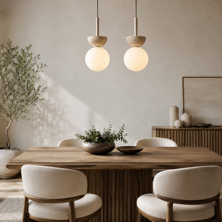 Nordic Pendant Lighting Hanging LED Compact Pendant Lamp in Cream Travertine for Minimalist Spaces