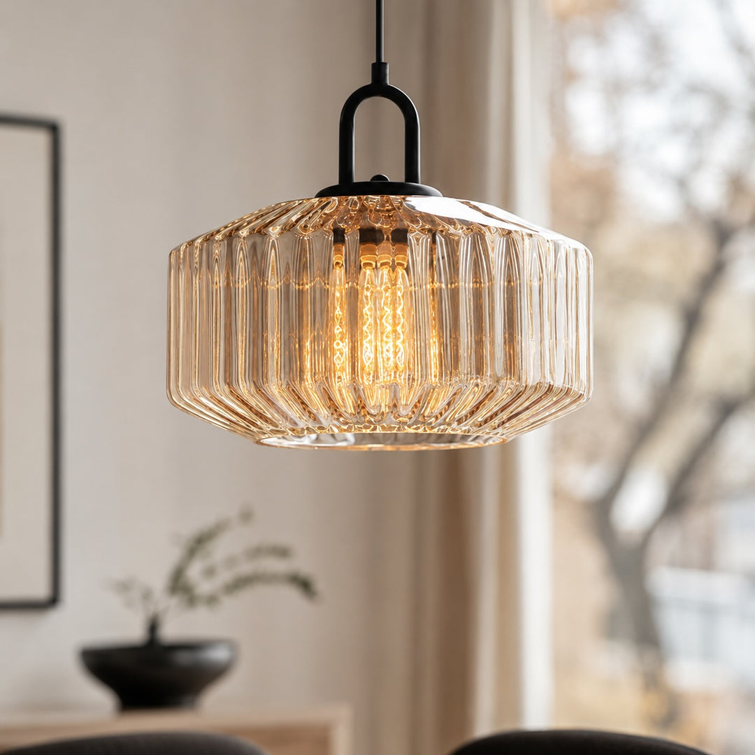 Modern Nordic Pendant Light Adjustable Hanging Glass Shade Iron Construction E27 Compatible