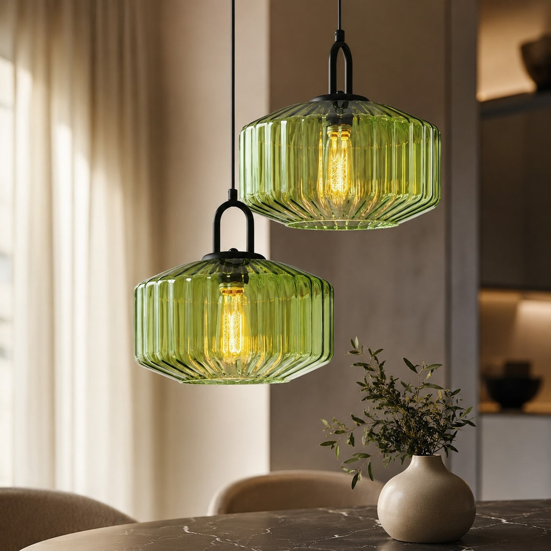 Modern Nordic Pendant Light Adjustable Hanging Glass Shade Iron Construction E27 Compatible