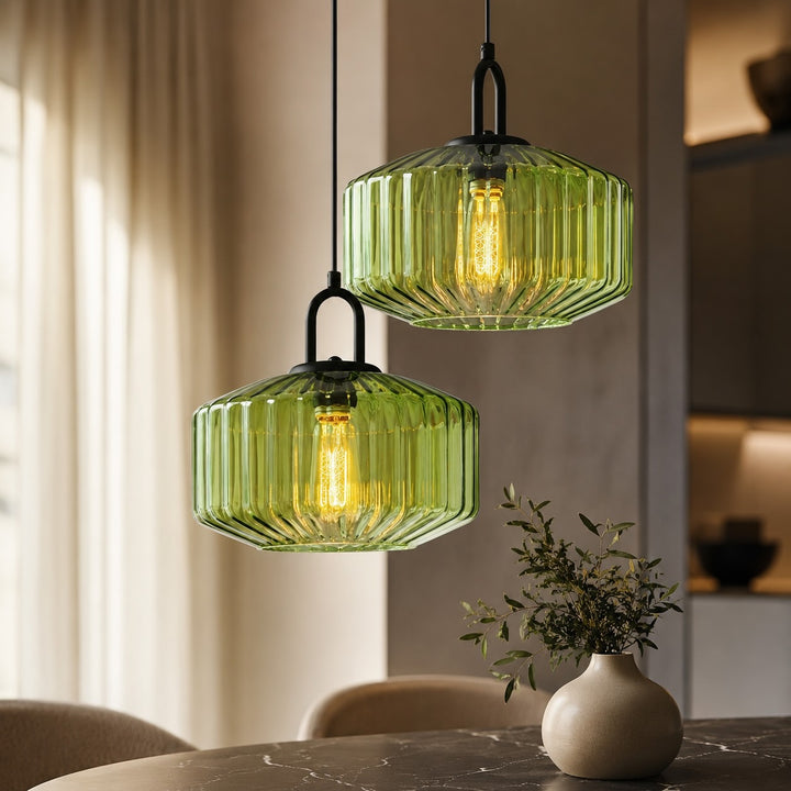 Modern Nordic Pendant Light Adjustable Hanging Glass Shade Iron Construction E27 Compatible