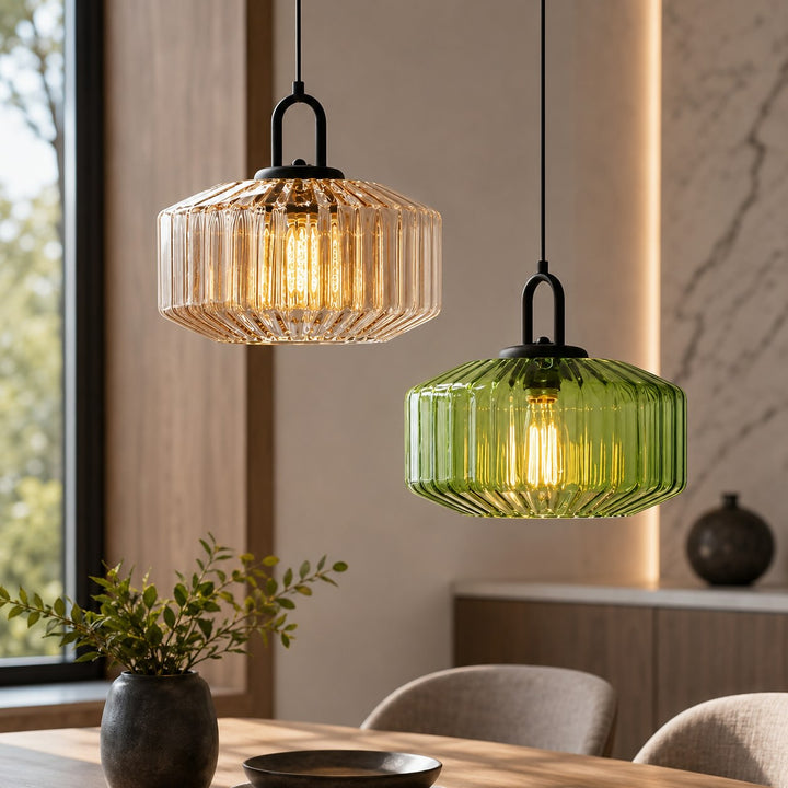 Modern Nordic Pendant Light Adjustable Hanging Glass Shade Iron Construction E27 Compatible