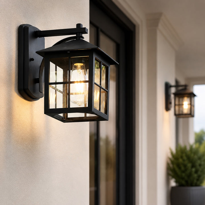 Classic Outdoor Wall Light Aluminum Sconce with Glass Shade IP65 Protection for Exterior Use