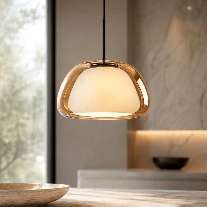 Modern Adjustable Pendant Lamp Glass Dome Hanging Light for Kitchen Dining Living Room