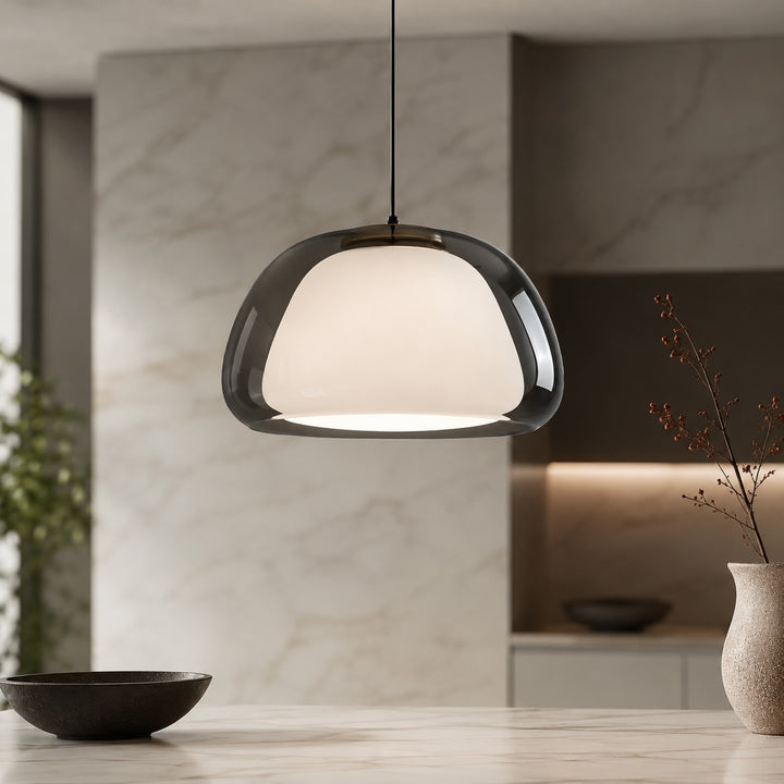 Modern Adjustable Pendant Lamp Glass Dome Hanging Light for Kitchen Dining Living Room