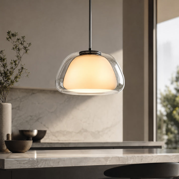 Modern Adjustable Pendant Lamp Glass Dome Hanging Light for Kitchen Dining Living Room