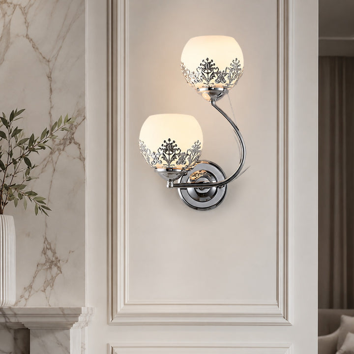 Modern Floral Wall Sconce Dual-Light Wall Mounted Glass Metal LED Fixture for Home Lighting