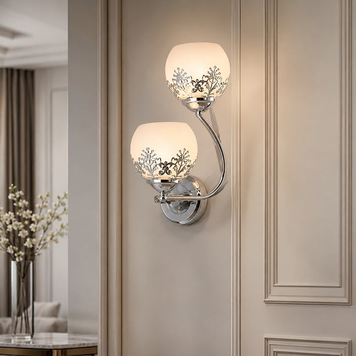 Modern Floral Wall Sconce Dual-Light Wall Mounted Glass Metal LED Fixture for Home Lighting