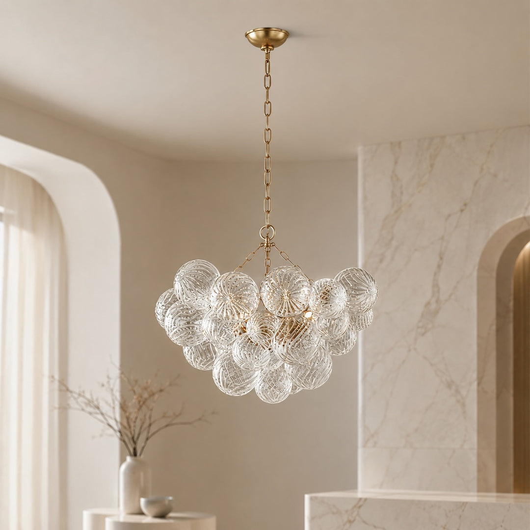 Modern Glass Chandelier Light Adjustable Hanging Copper Frame Warm White Bulbs 4-Head 10-Head