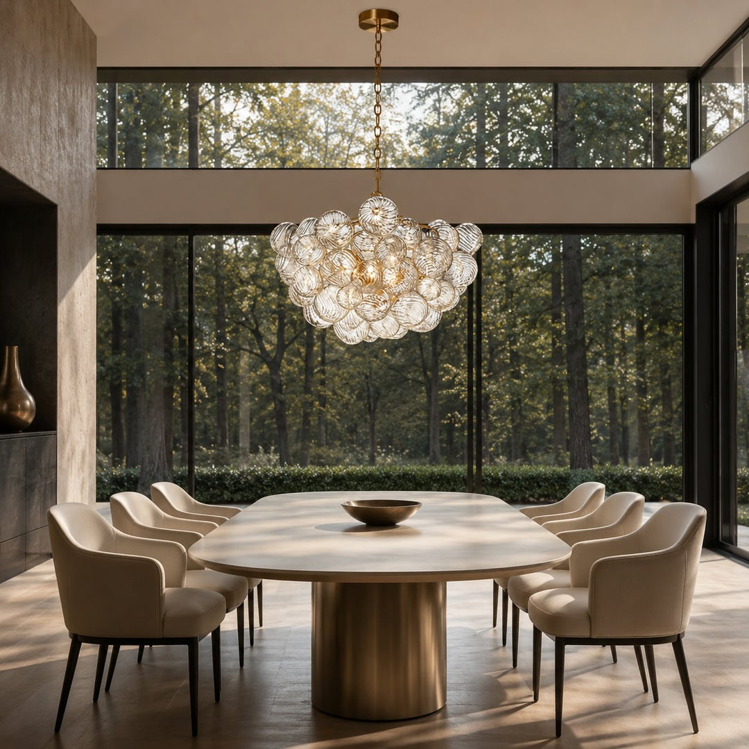 Modern Glass Chandelier Light Adjustable Hanging Copper Frame Warm White Bulbs 4-Head 10-Head