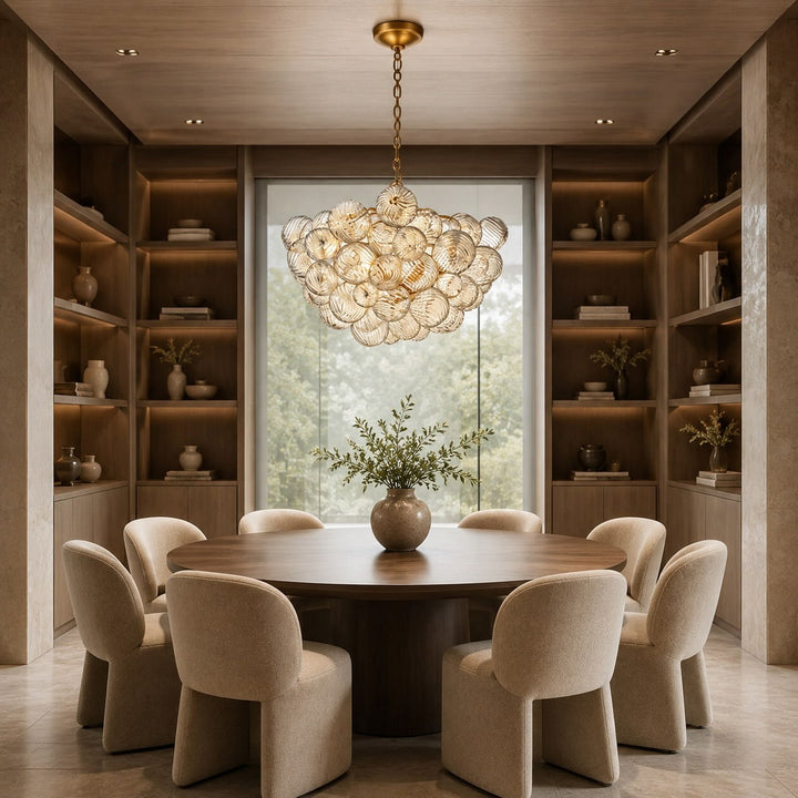 Modern Glass Chandelier Light Adjustable Hanging Copper Frame Warm White Bulbs 4-Head 10-Head