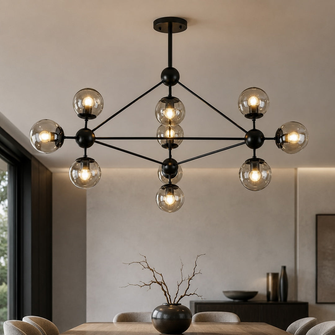Modern Chandelier Hanging Light Fixture with Adjustable LED and Black Metal Frame