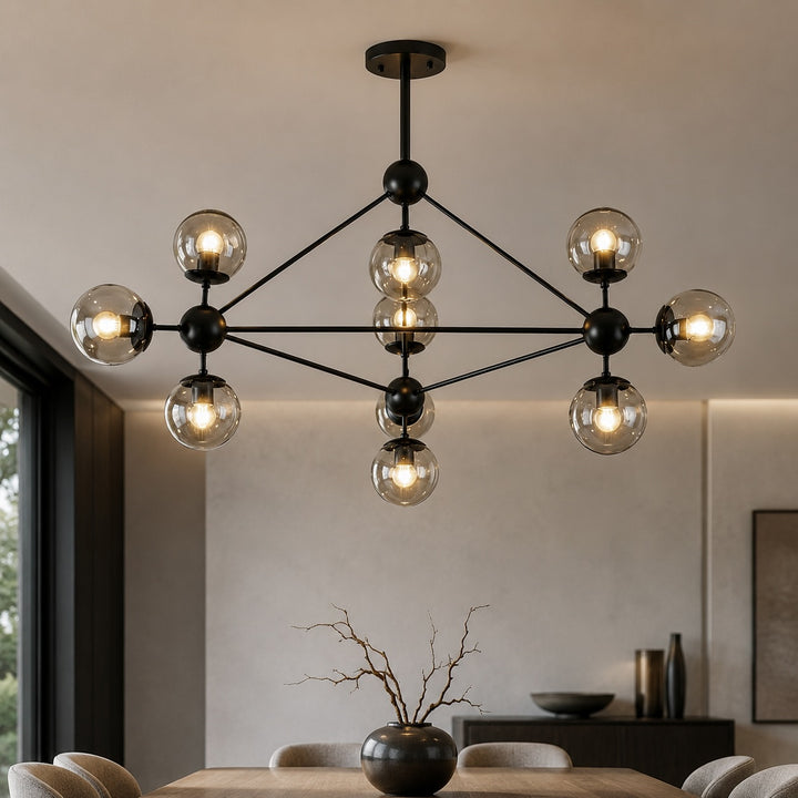 Modern Chandelier Hanging Light Fixture with Adjustable LED and Black Metal Frame