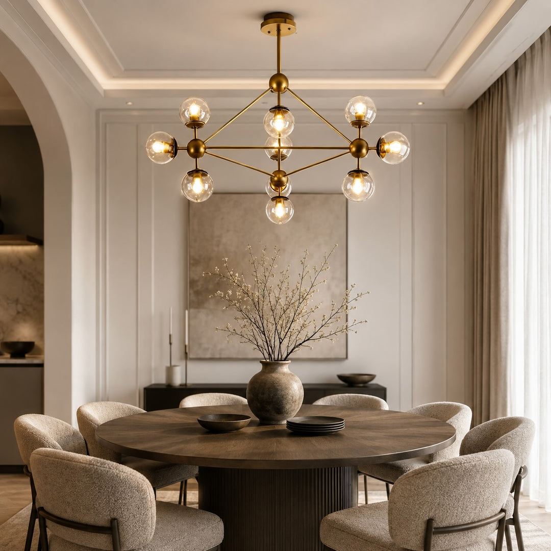 Modern Chandelier Hanging Light Fixture with Adjustable LED and Black Metal Frame