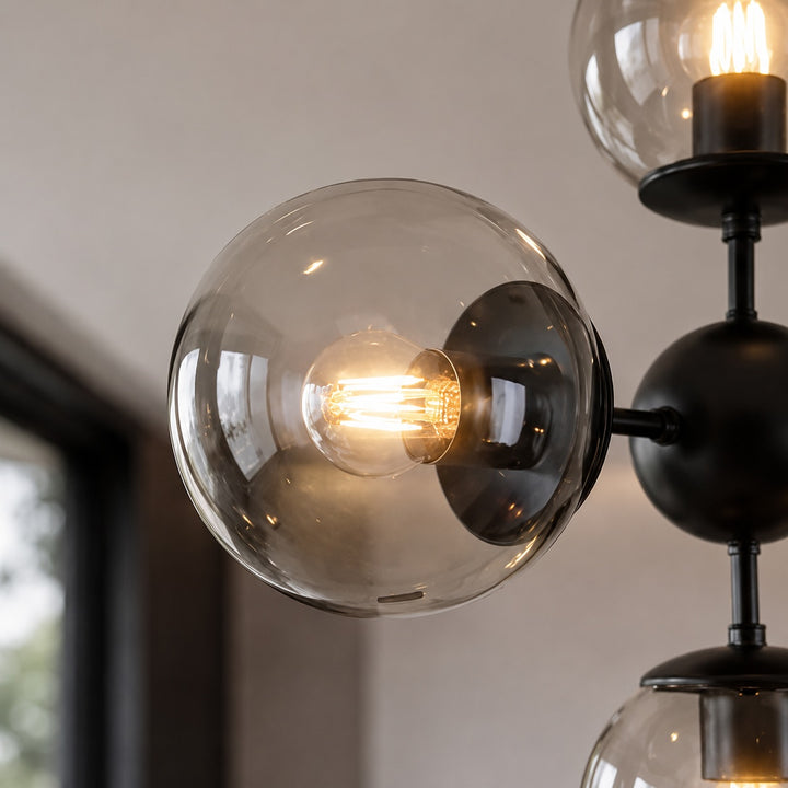 Modern Chandelier Hanging Light Fixture with Adjustable LED and Black Metal Frame