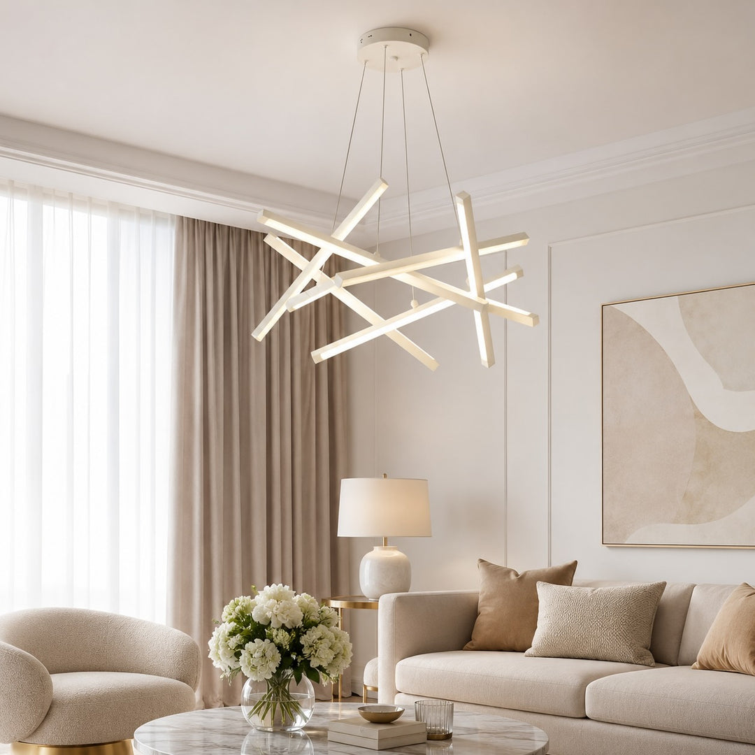 Modern Geometric Ceiling Light Hanging LED Fixture with Acrylic Shade and Adjustable Color Temperature