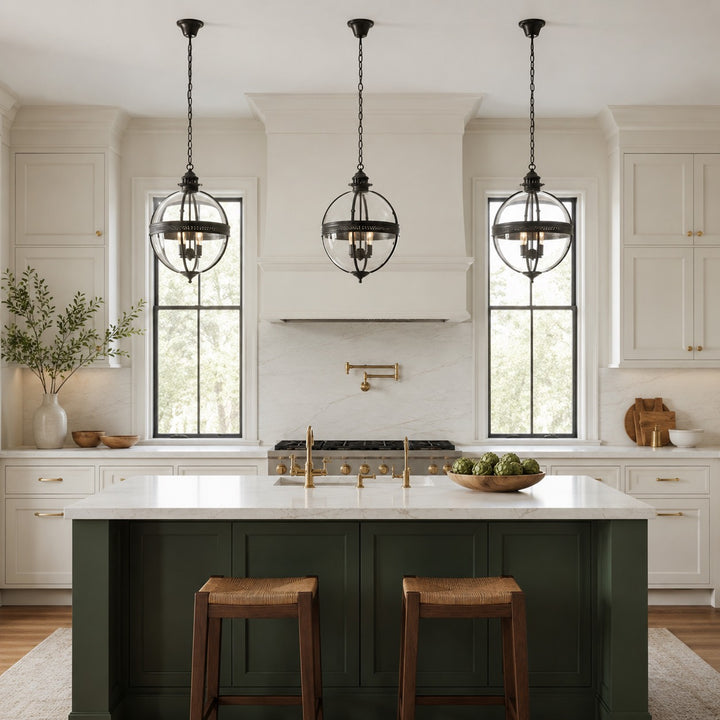 Modern Glass Pendant Light Hanging Fixture Adjustable Height LED for Kitchen Dining