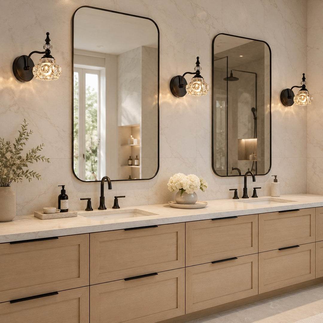 Contemporary Wall Sconce Lighting Iron and Glass Wall Light Adjustable for Bathroom Vanity