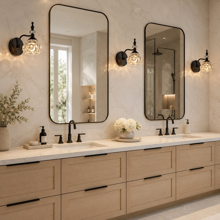 Contemporary Wall Sconce Lighting Iron and Glass Wall Light Adjustable for Bathroom Vanity