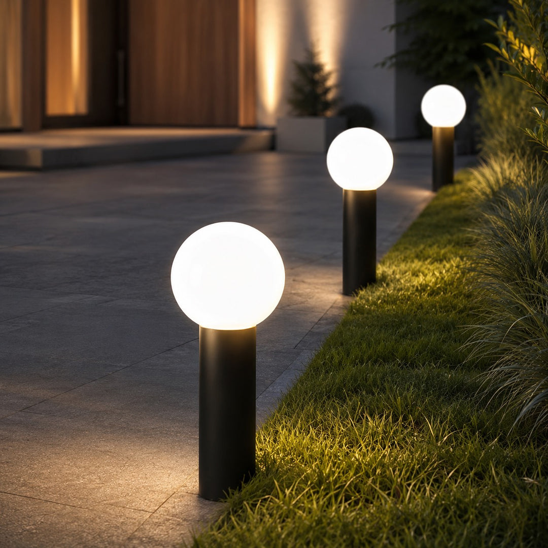Modern Round Bollard Light LED Waterproof Black Metal Ground Mounted Outdoor Fixture