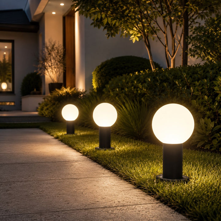 Modern Round Bollard Light LED Waterproof Black Metal Ground Mounted Outdoor Fixture