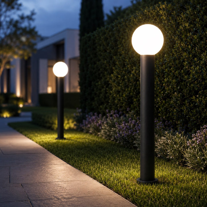 Modern Round Bollard Light LED Waterproof Black Metal Ground Mounted Outdoor Fixture