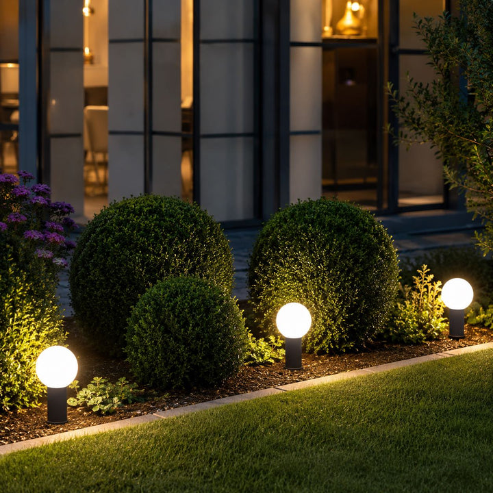 Modern Round Bollard Light LED Waterproof Black Metal Ground Mounted Outdoor Fixture