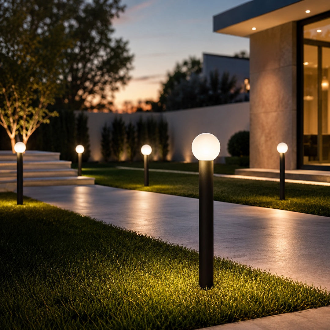 Modern Round Bollard Light LED Waterproof Black Metal Ground Mounted Outdoor Fixture
