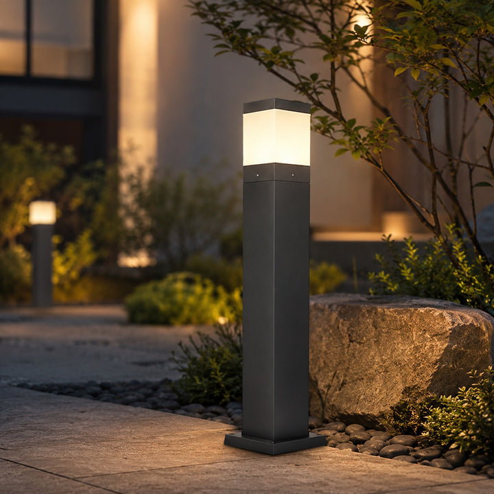 Modern Square Bollard Light Ground Mounted Aluminum 7W COB Warm White IP65 Waterproof