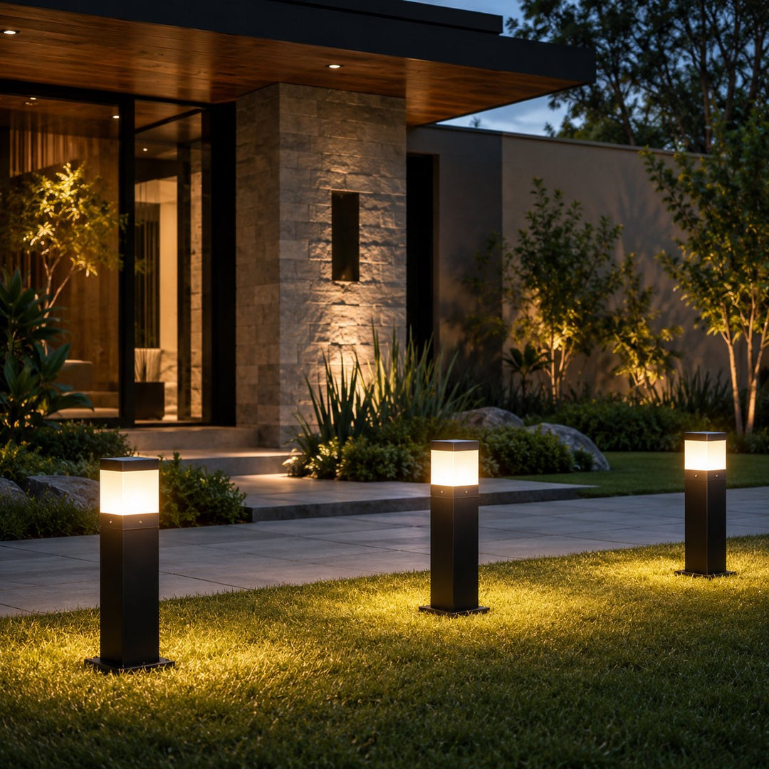 Modern Square Bollard Light Ground Mounted Aluminum 7W COB Warm White IP65 Waterproof