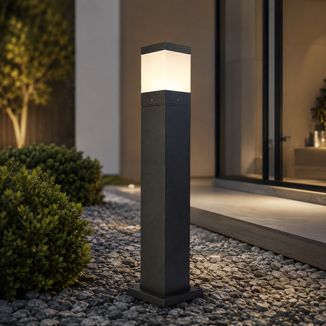 Modern Square Bollard Light Ground Mounted Aluminum 7W COB Warm White IP65 Waterproof