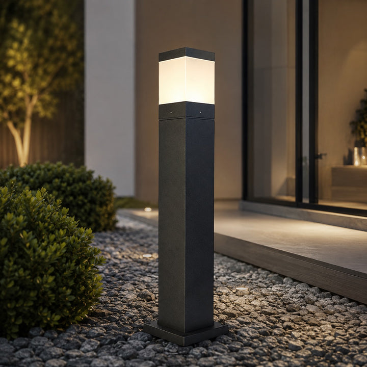 Modern Square Bollard Light Ground Mounted Aluminum 7W COB Warm White IP65 Waterproof