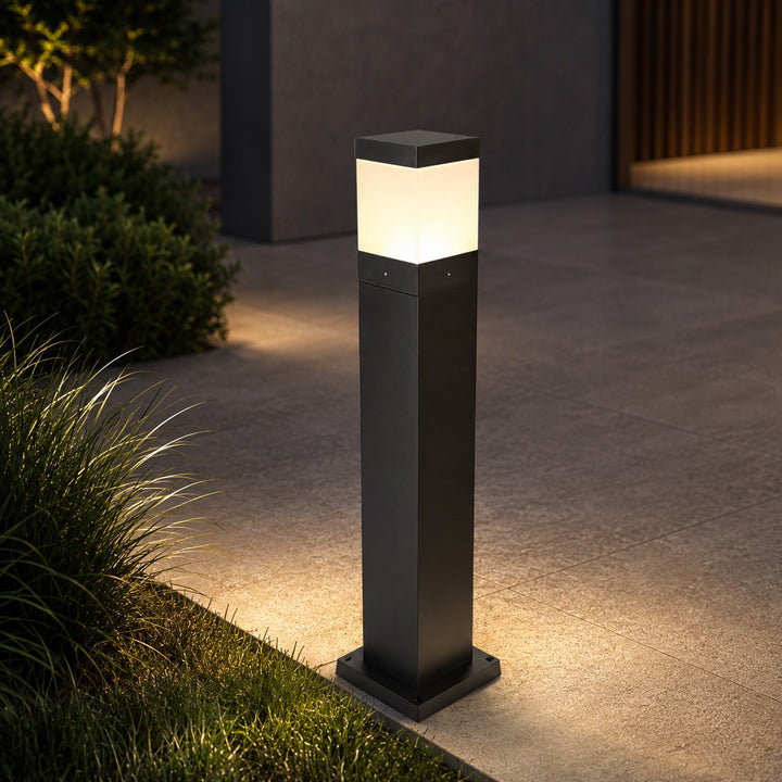 Modern Square Bollard Light Ground Mounted Aluminum 7W COB Warm White IP65 Waterproof
