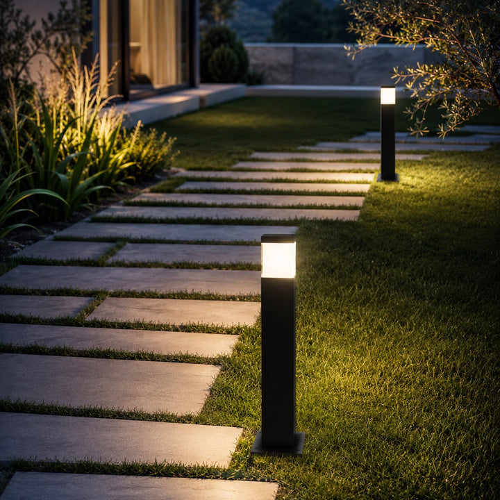 Modern Square Bollard Light Ground Mounted Aluminum 7W COB Warm White IP65 Waterproof