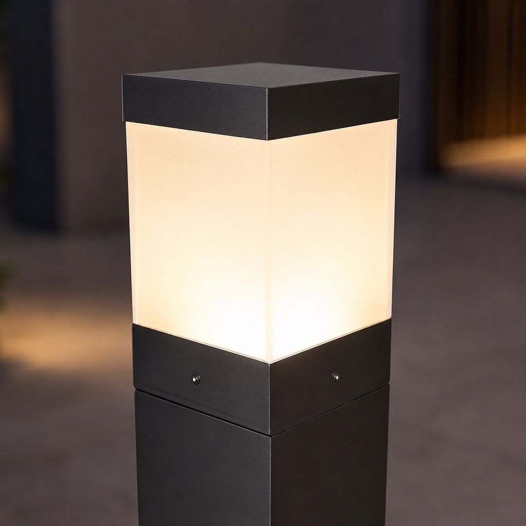 Modern Square Bollard Light Ground Mounted Aluminum 7W COB Warm White IP65 Waterproof