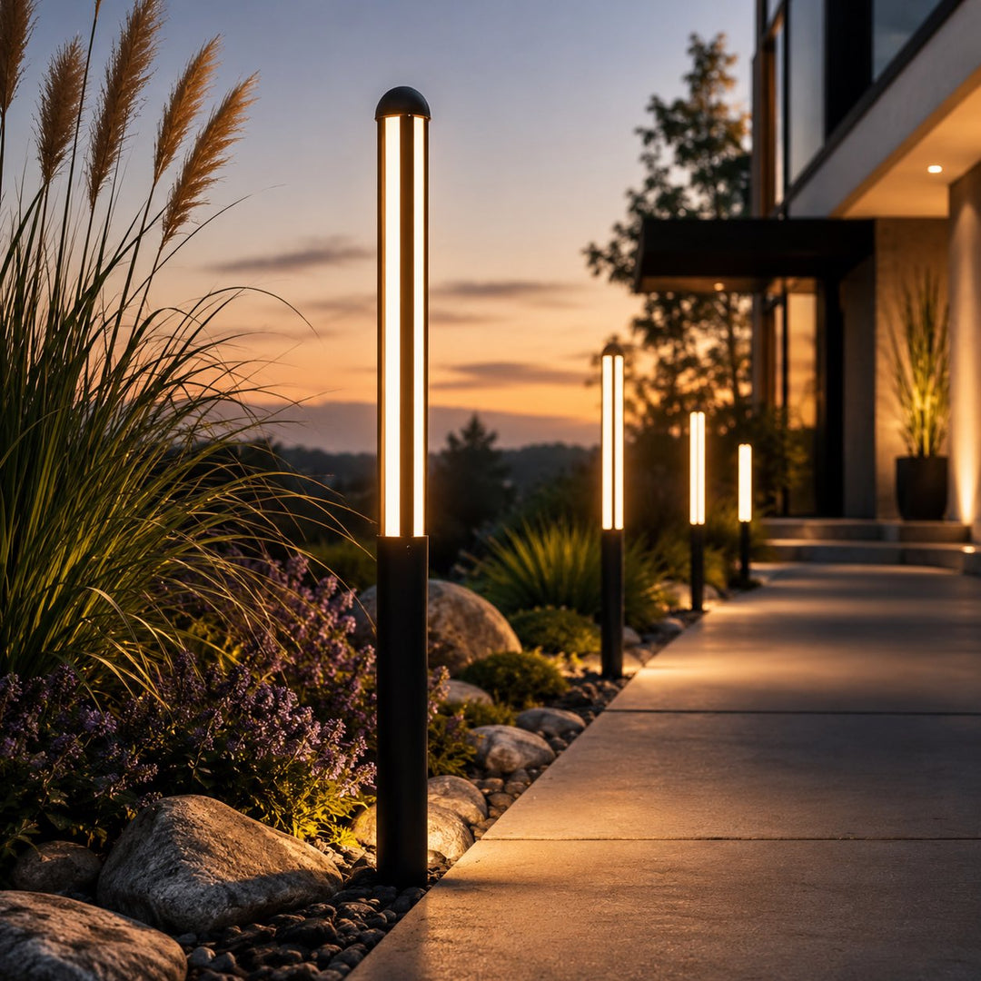Modern Garden Bollard Light Waterproof Aluminum Adjustable LED 3000K Warm White Outdoor Lights
