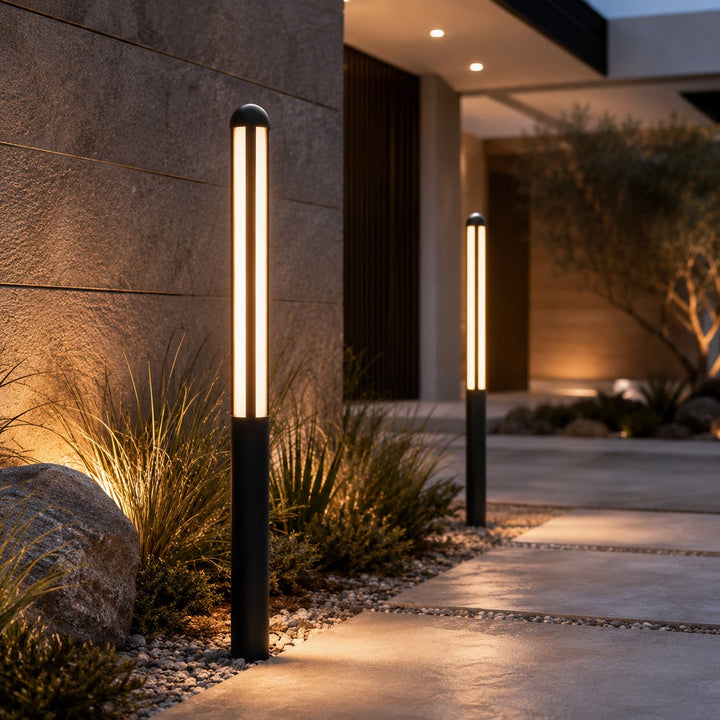 Modern Garden Bollard Light Waterproof Aluminum Adjustable LED 3000K Warm White Outdoor Lights