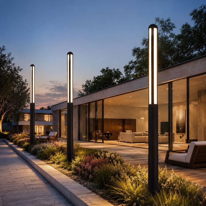 Modern Garden Bollard Light Waterproof Aluminum Adjustable LED 3000K Warm White Outdoor Lights