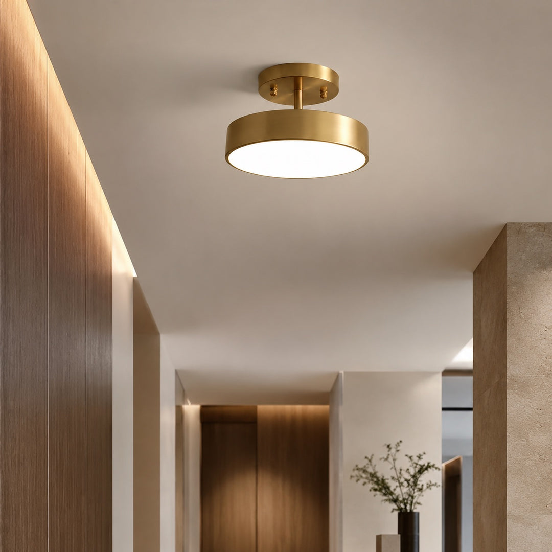 Nordic Style LED Flush Mount Ceiling Light with Copper Finish and Adjustable Color Temperature Options