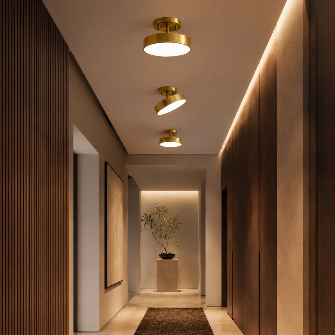 Nordic Style LED Flush Mount Ceiling Light with Copper Finish and Adjustable Color Temperature Options