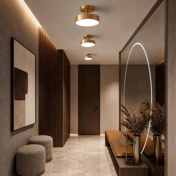 Nordic Style LED Flush Mount Ceiling Light with Copper Finish and Adjustable Color Temperature Options
