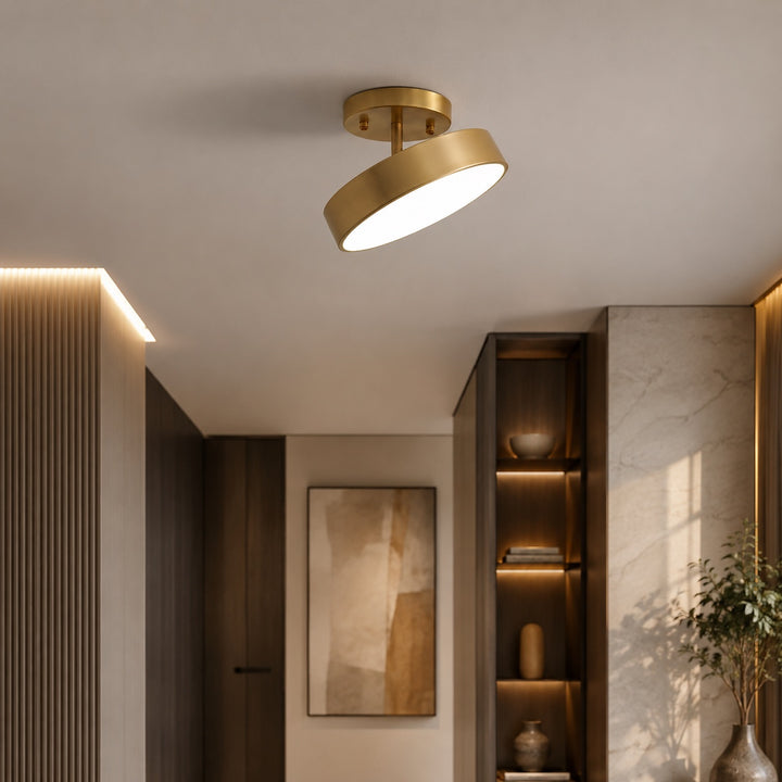 Nordic Style LED Flush Mount Ceiling Light with Copper Finish and Adjustable Color Temperature Options