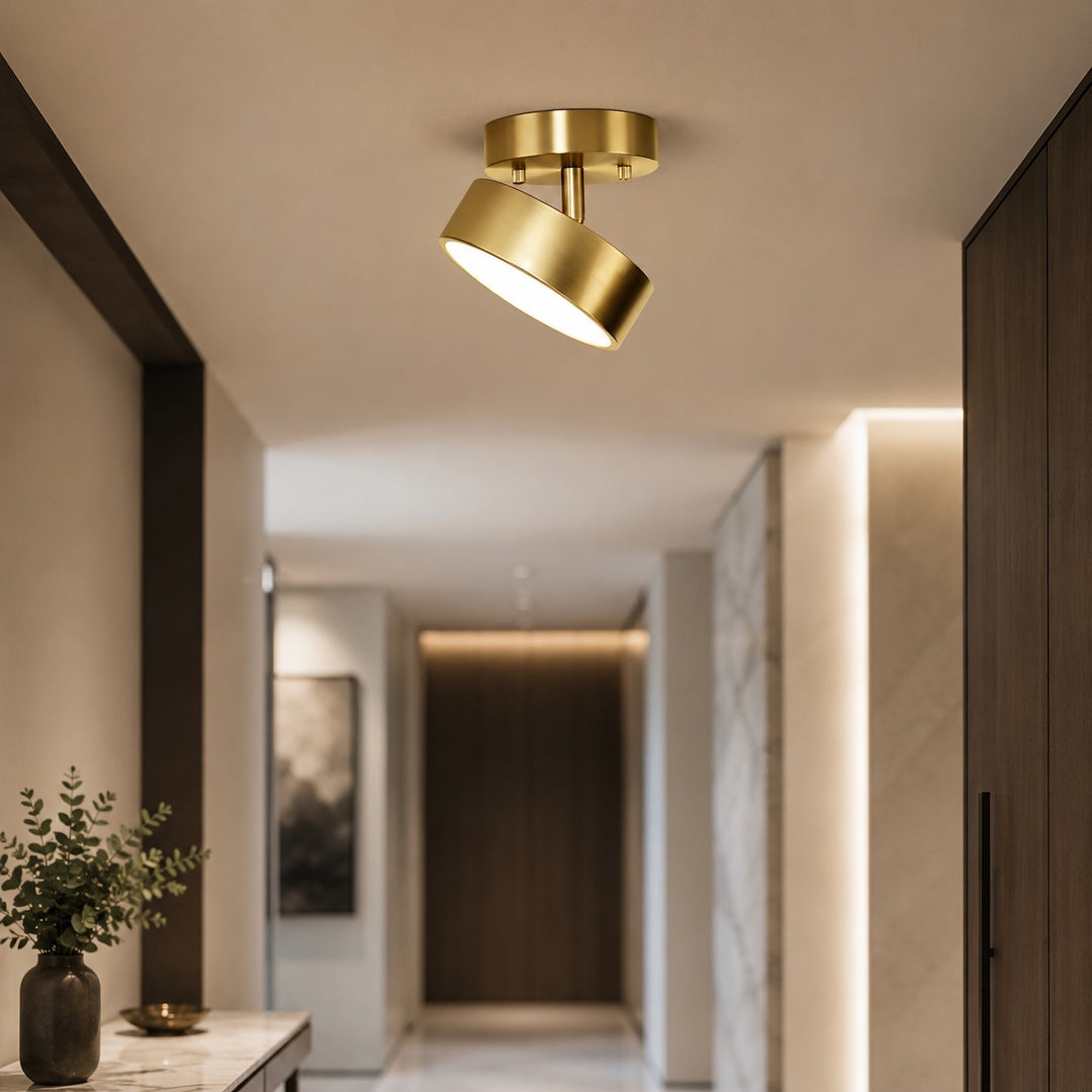 Nordic Style LED Flush Mount Ceiling Light with Copper Finish and Adjustable Color Temperature Options