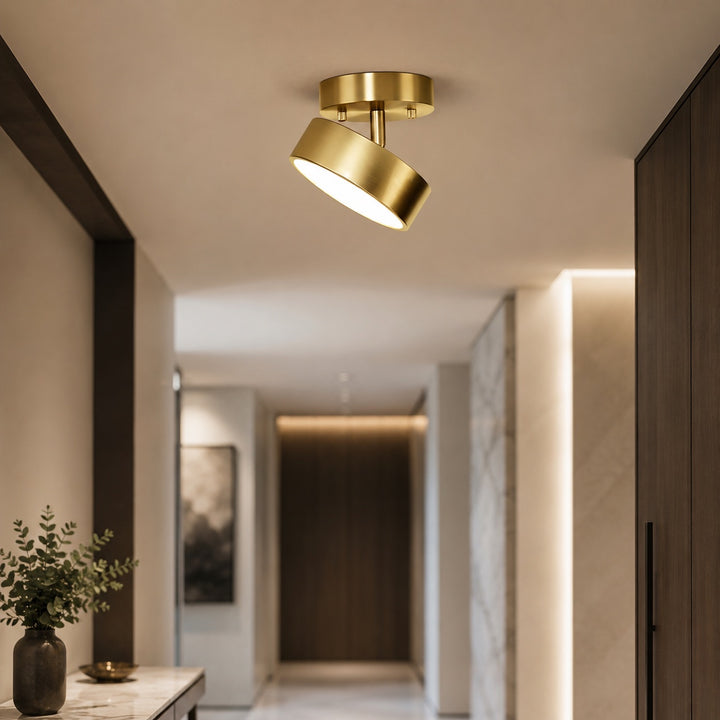 Nordic Style LED Flush Mount Ceiling Light with Copper Finish and Adjustable Color Temperature Options