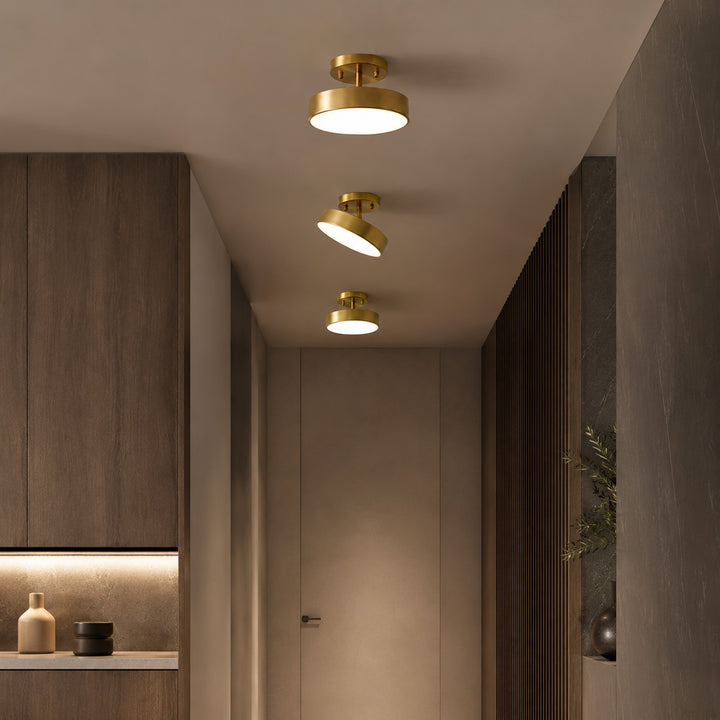 Nordic Style LED Flush Mount Ceiling Light with Copper Finish and Adjustable Color Temperature Options